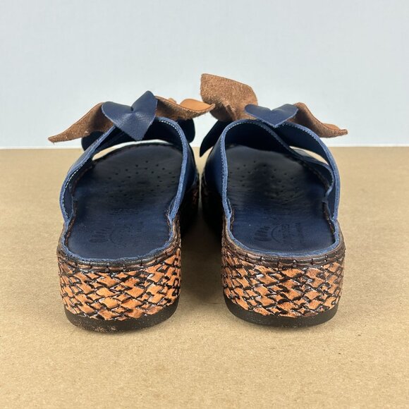 Spring Step Hilary Leather Sandals Womens 6.5/7 EU 37 Blue Tan Floral Wedge - Picture 4 of 11